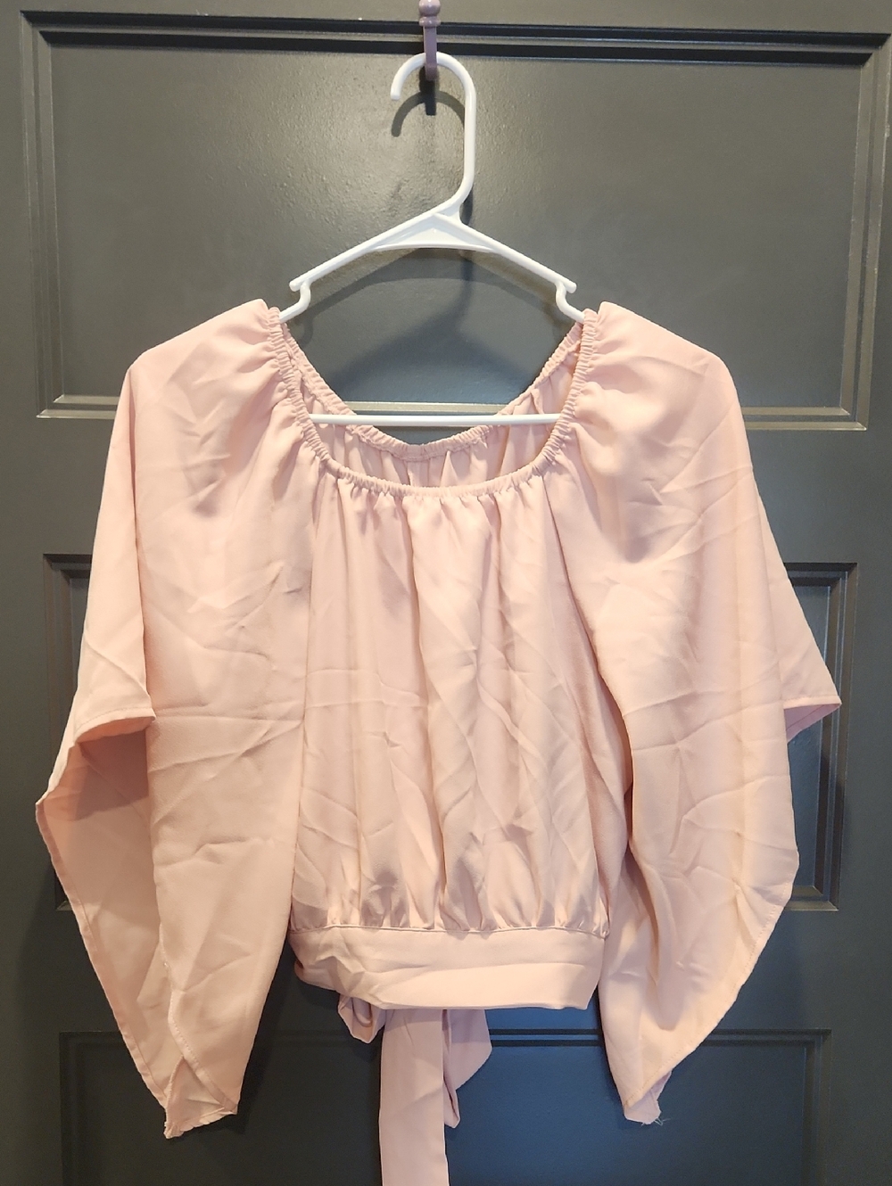 Light Blush Peasant Blouse with Tie Waist